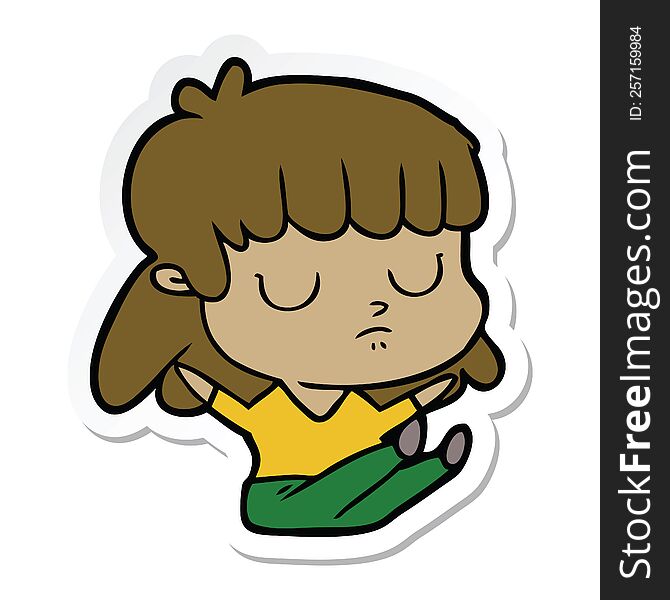 Sticker Of A Cartoon Indifferent Woman Sitting
