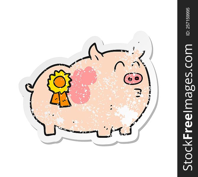 retro distressed sticker of a cartoon prize winning pig