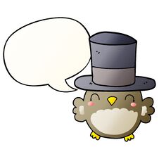Cartoon Owl Wearing Top Hat And Speech Bubble In Smooth Gradient Style Stock Image Cartoon Owl Wearing Top Hat And Speech Bubble In Smooth Gradient Style Stock Image