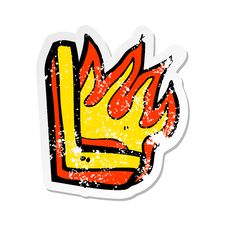 Retro Distressed Sticker Of A Cartoon Flaming Letter Stock Image