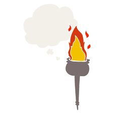 Cartoon Flaming Chalice And Thought Bubble In Retro Style Stock Photography