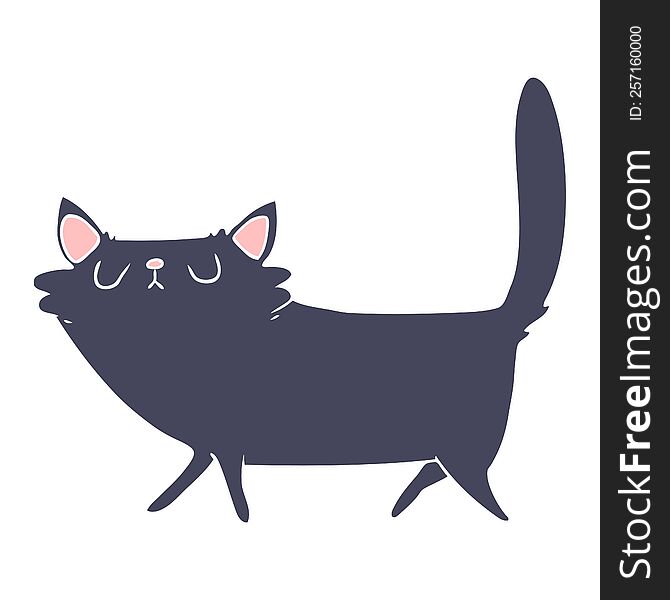 Flat Color Style Cartoon Black Cat