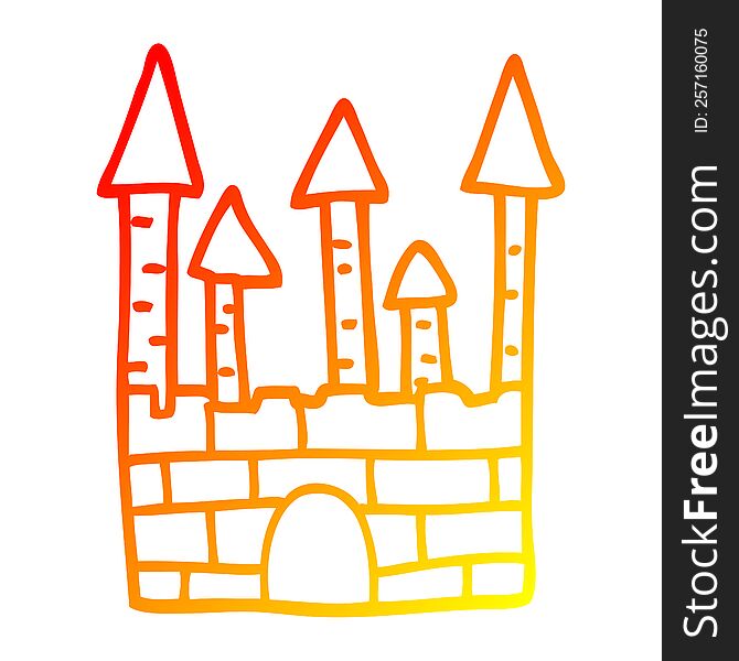 warm gradient line drawing of a cartoon traditional castle