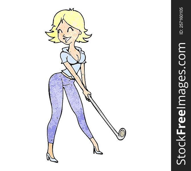 Cartoon Woman Playing Golf