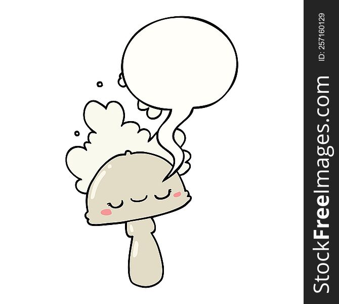 cartoon mushroom with spoor cloud with speech bubble. cartoon mushroom with spoor cloud with speech bubble