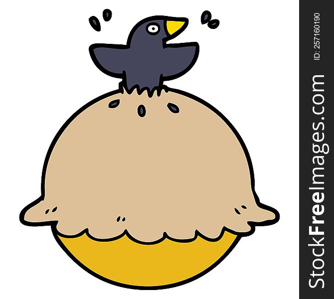 cartoon blackbird in a pie. cartoon blackbird in a pie