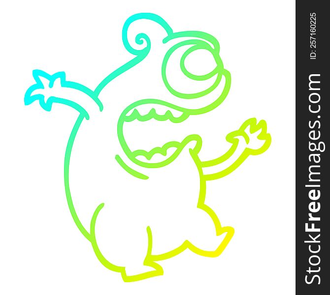 cold gradient line drawing of a cartoon green alien