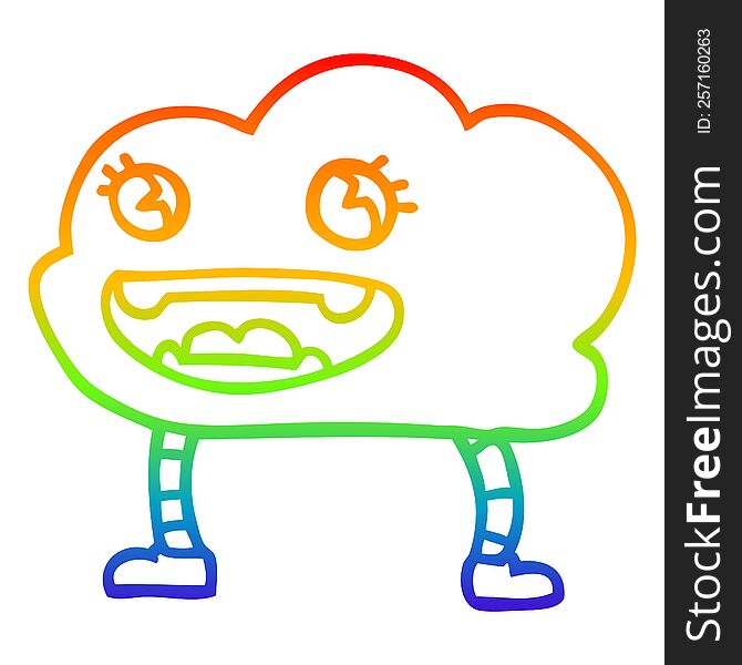 rainbow gradient line drawing of a cartoon weather cloud