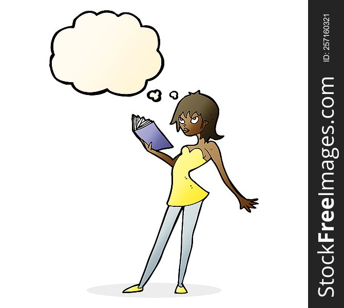 Cartoon Woman Reading Book With Thought Bubble