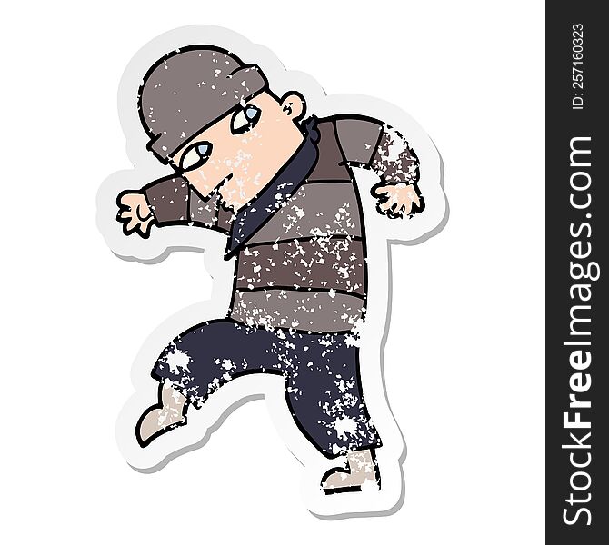 distressed sticker of a cartoon sneaking thief