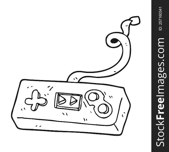 freehand drawn black and white cartoon game controller