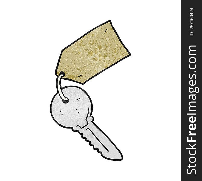 freehand textured cartoon key with tag