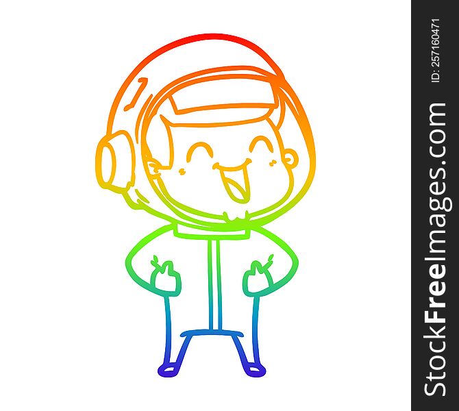 Rainbow Gradient Line Drawing Happy Cartoon Astronaut