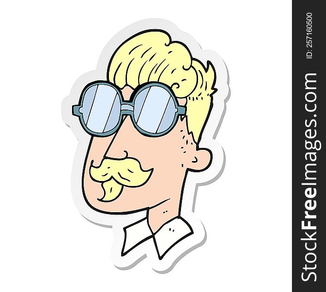 Sticker Of A Cartoon Man With Mustache And Spectacles