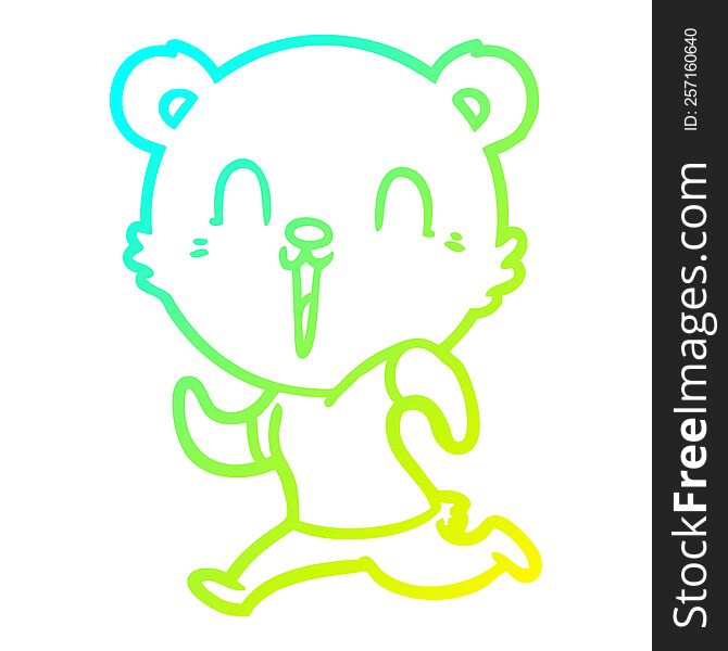 cold gradient line drawing of a happy cartoon bear running