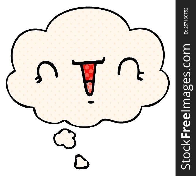happy cartoon face with thought bubble in comic book style