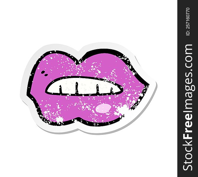 Retro Distressed Sticker Of A Cartoon Pink Lips