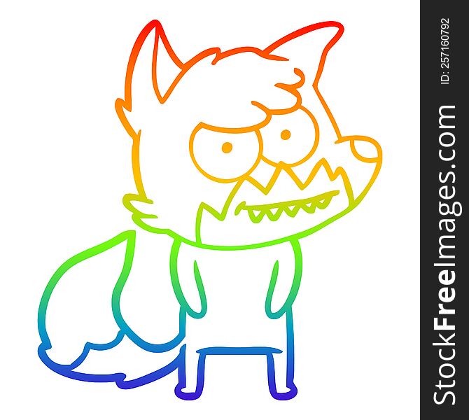 Rainbow Gradient Line Drawing Cartoon Grinning Fox