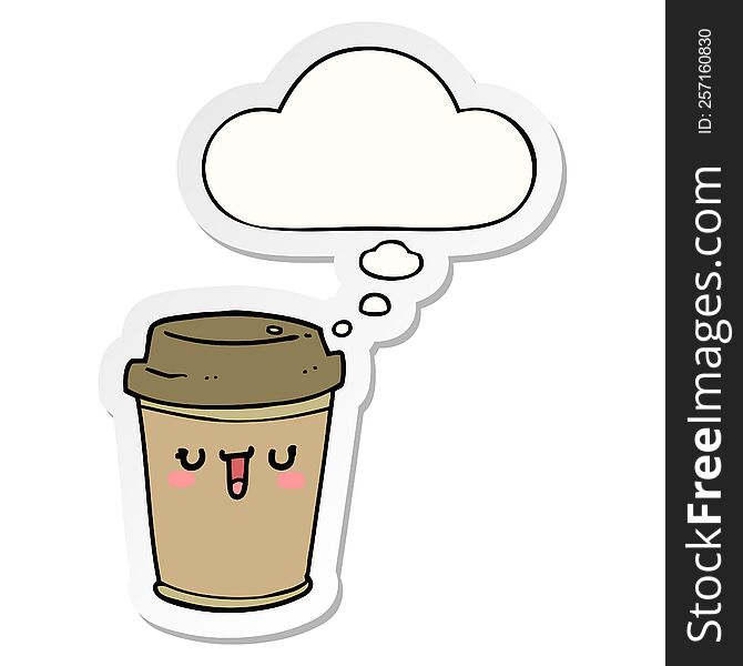 cartoon take out coffee with thought bubble as a printed sticker