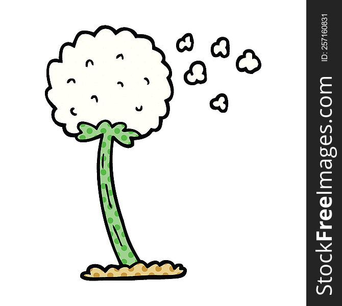 comic book style cartoon dandelion blowing in wind