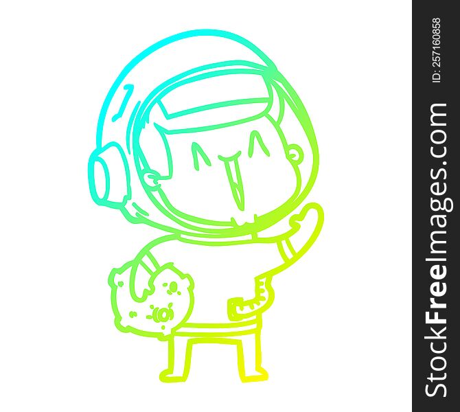 cold gradient line drawing happy cartoon astronaut with moon rock