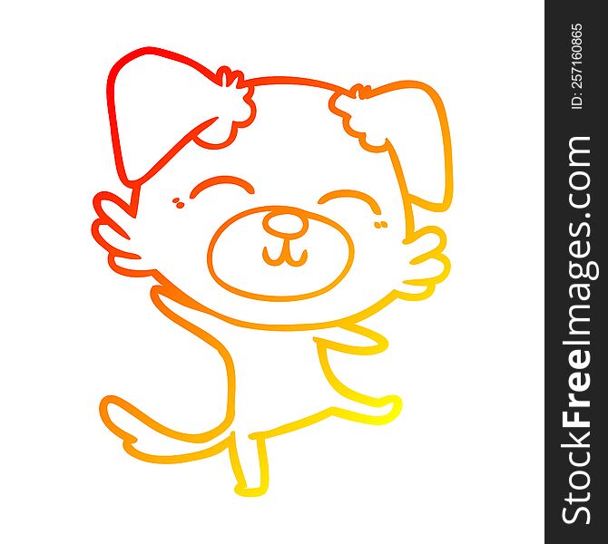 warm gradient line drawing of a cartoon dog doing a happy dance