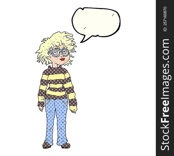freehand drawn comic book speech bubble cartoon geeky girl
