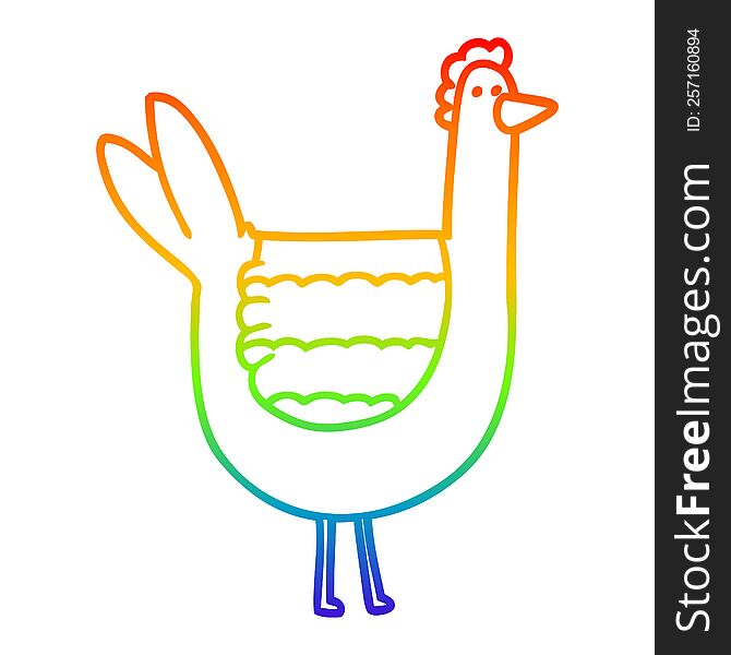 Rainbow Gradient Line Drawing Cartoon Chicken