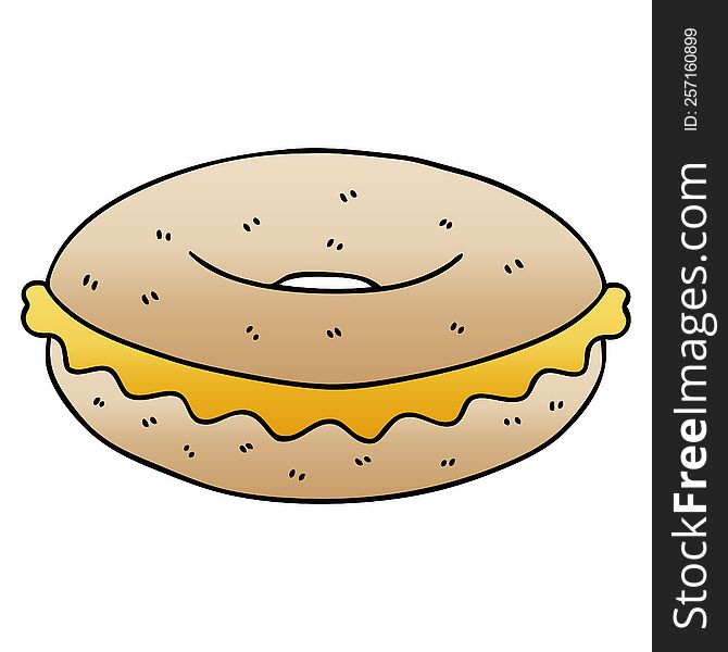 gradient shaded quirky cartoon cheese bagel. gradient shaded quirky cartoon cheese bagel
