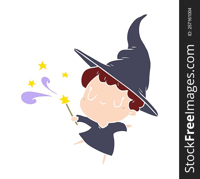 cute flat color style cartoon witch casting spell