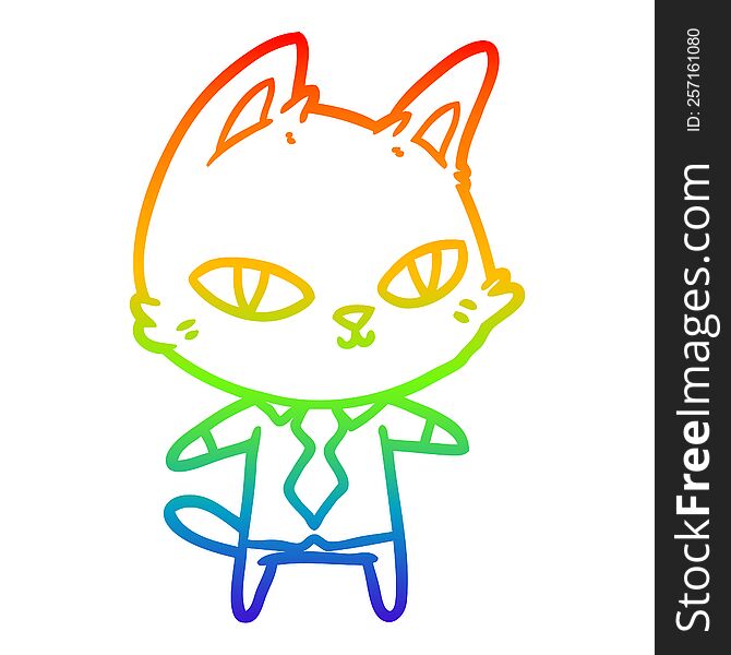 rainbow gradient line drawing of a cartoon cat in office clothes