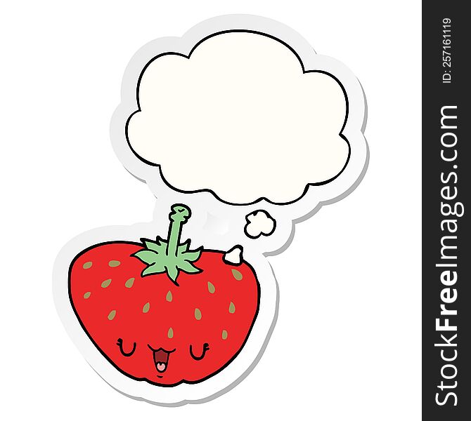 Cartoon Strawberry And Thought Bubble As A Printed Sticker