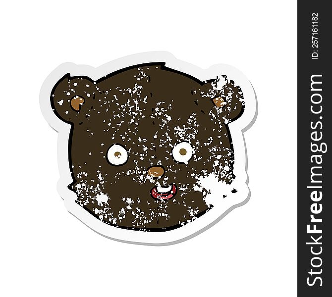 Retro Distressed Sticker Of A Cartoon Black Teddy Bear Head
