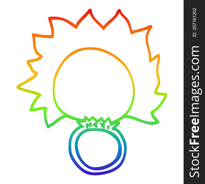 rainbow gradient line drawing of a cartoon fire ball ring