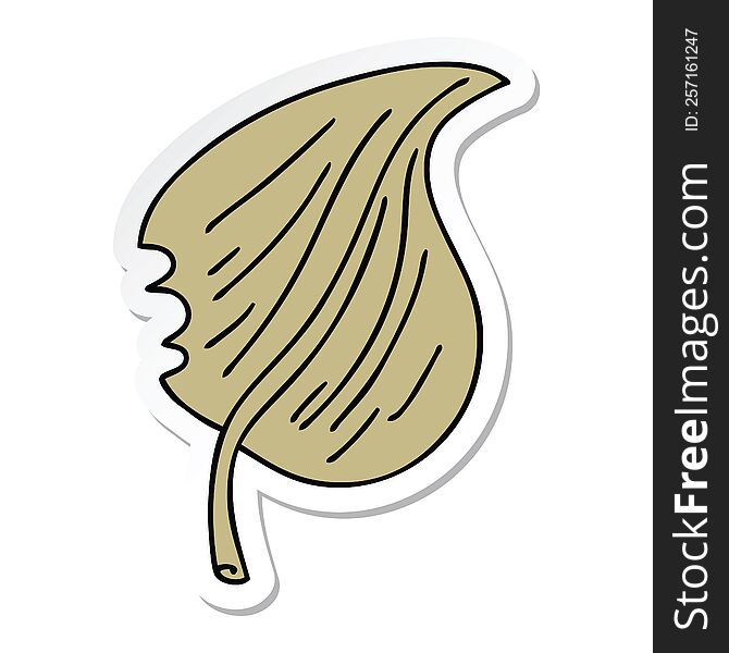 sticker of a quirky hand drawn cartoon munched leaf