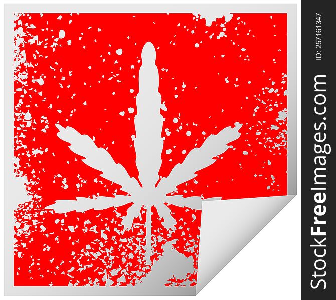 distressed square peeling sticker quirky symbol marijuana. distressed square peeling sticker quirky symbol marijuana