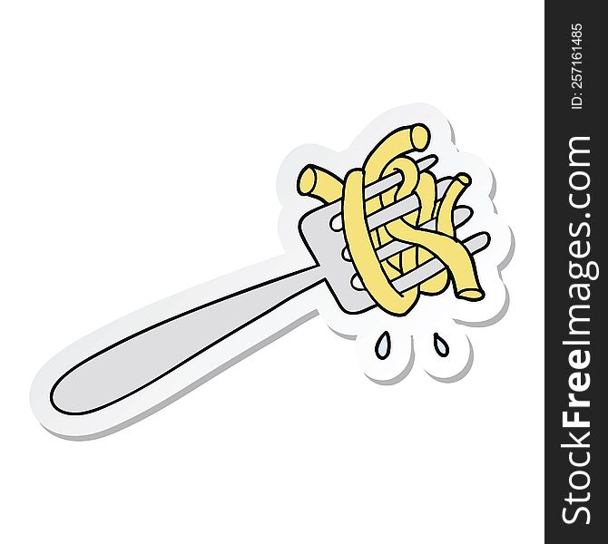 sticker of a cartoon spaghetti on fork
