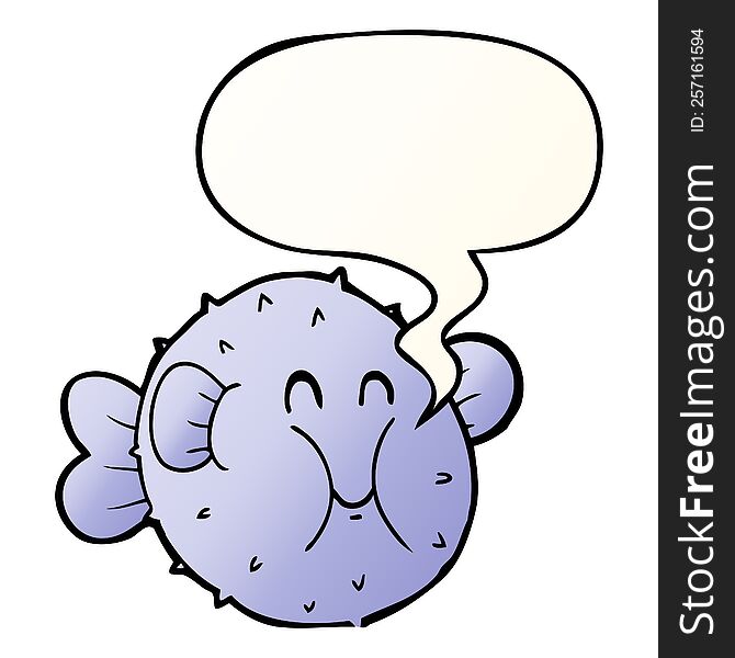 cartoon puffer fish with speech bubble in smooth gradient style