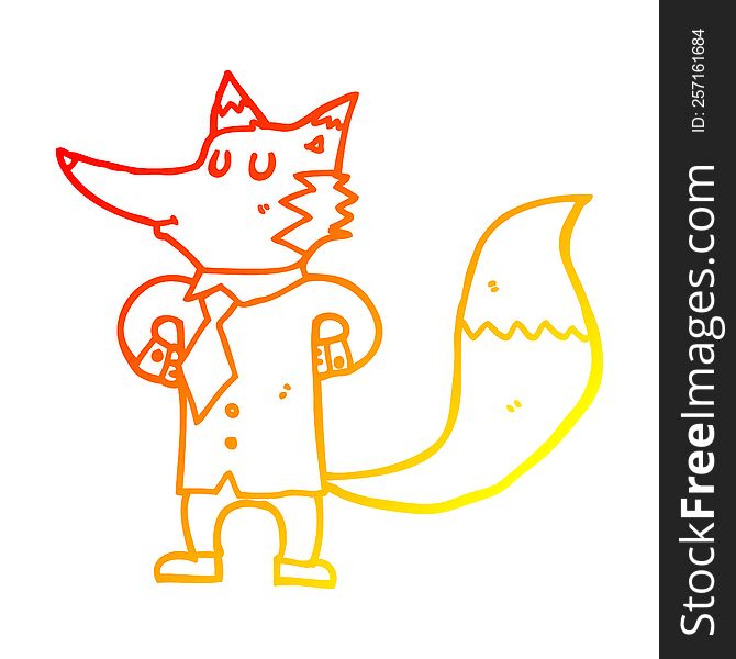 Warm Gradient Line Drawing Cartoon Fox Businessman