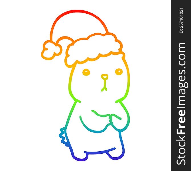 Rainbow Gradient Line Drawing Cartoon Christmas Bear Worrying