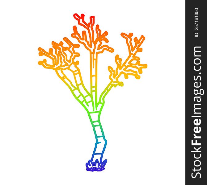 rainbow gradient line drawing of a cartoon winter tree