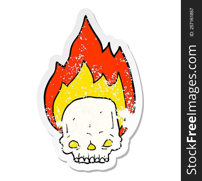 Distressed Sticker Of A Spooky Cartoon Flaming Skull
