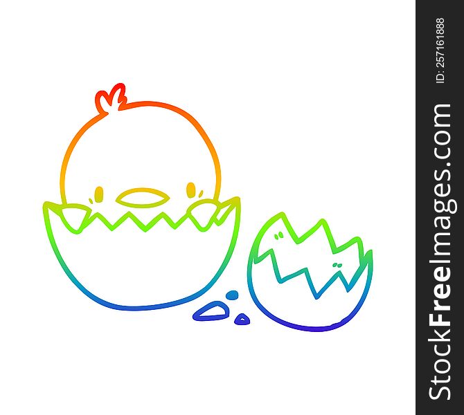 rainbow gradient line drawing of a cute cartoon chick hatching from egg