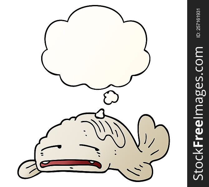 Cartoon Sad Old Fish And Thought Bubble In Smooth Gradient Style