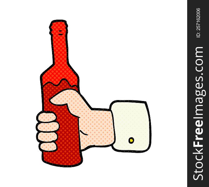 freehand drawn cartoon hand holding bottle of wine