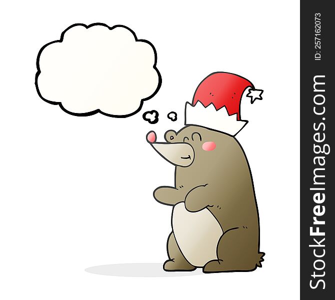 Thought Bubble Cartoon Bear Wearing Christmas Hat