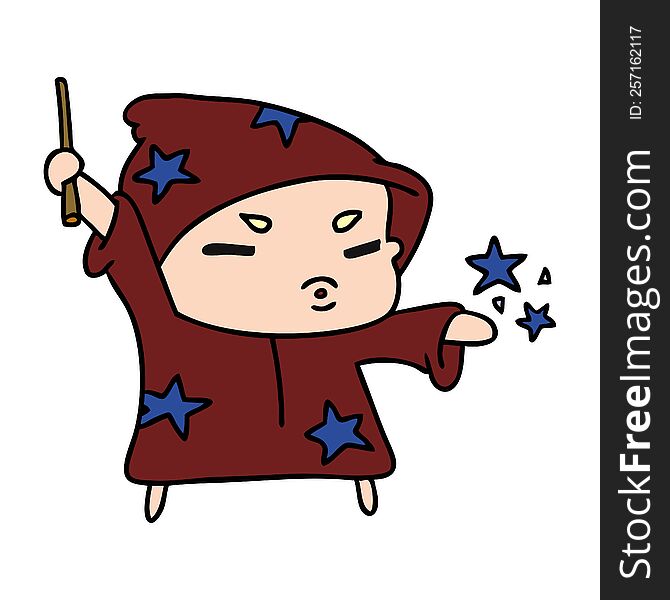 cartoon illustration  cute kawaii wizard child. cartoon illustration  cute kawaii wizard child