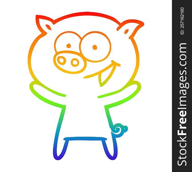Rainbow Gradient Line Drawing Cheerful Pig Cartoon