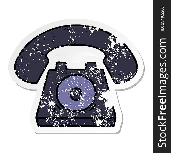 distressed sticker of a cute cartoon old telephone