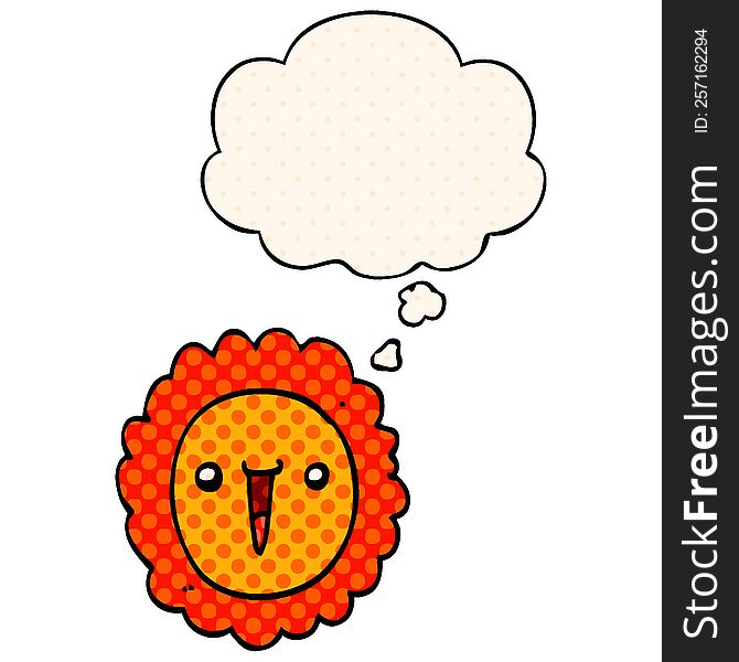 Cartoon Sunflower And Thought Bubble In Comic Book Style
